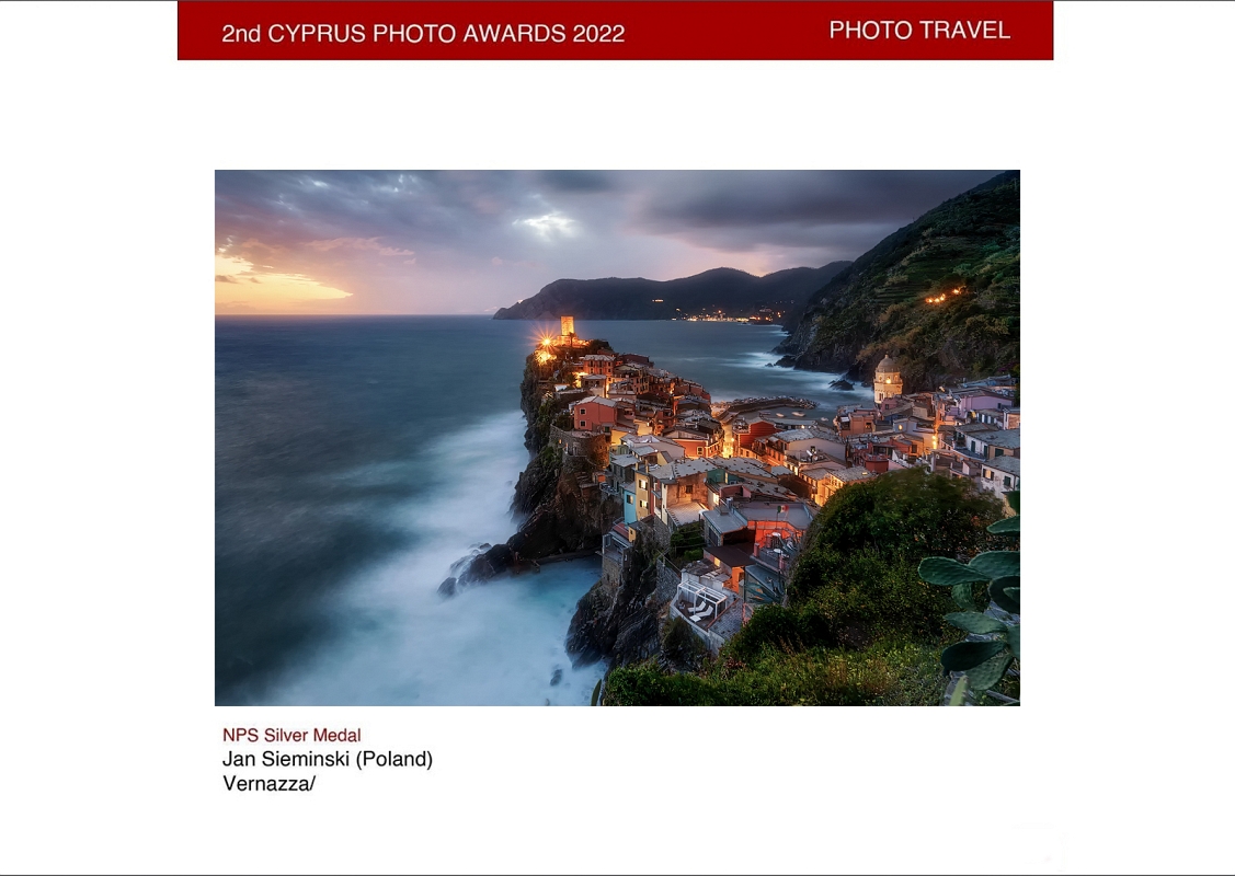 2ND CYPRUS PHOTO AWARDS 2022 - NPS Silver Medal Vernazza kopia.jpg - :Wrzesien 20222 - Cypr  w konkursie 2ND CYPRUSPHOTO AWARDS  2022 fotografia "VERNAZZA" zdobyła NPS SILVER MEDAL, konkurs pod patronatem Photographic Society Of America