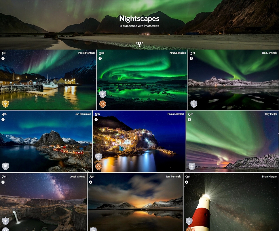 Nightsscape Photocrowd.jpg - Czerwiec 2021 Zakonczył sie konkurs NIGHTSSCAPE na portalu Photocrowd , w pierwszej dziesiatce znalazły sie moje trzy fotografie 3, 4 i 8 miejsce . Udział wzieło bardzo duzo pieknych zdjec https://www.photocrowd.com/.../nightscapes.../crowd-results/