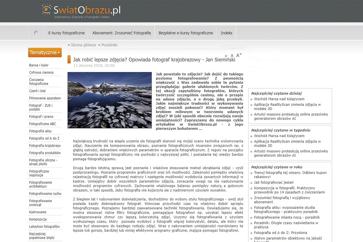Swiat obrazu - Jak robic lepsze zdjecia kopia.jpg - JAK ROBIC LEPSZE ZDJECIA, całosc wywiadu przeczytacie tutaj, zapraszam   https://www.swiatobrazu.pl/jak-robic-lepsze-zdjecia-opowiada-fotograf-krajobrazowy-jan-sieminski--36781.html