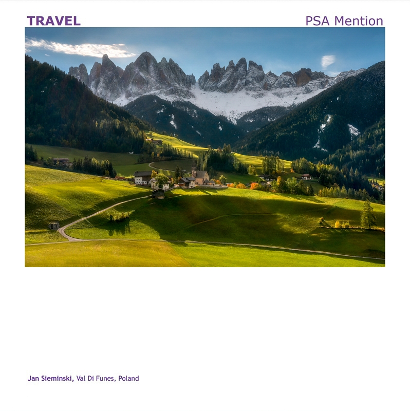 Val Di Funes PSA MENTION Dalia kopia.jpg - Sierpien 2022 fotografia "Val di Funes" zdobyła Salon Braz Medal  w konkursie fotograficznym DALIA w Czarnogórze, konkurs pod patronatem Photographic Society of America